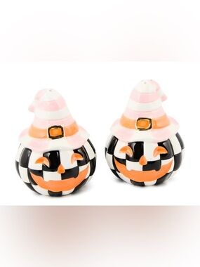 Mackenzie-Childs Trick Or Treat Happy Jack Salt & Pepper Set, New in packaging